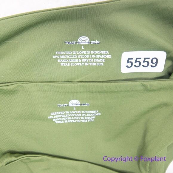 New! Set! Toast‎ Signature One-Shoulder Bikini Top, String Bottom, dark green, L - Picture 11 of 11